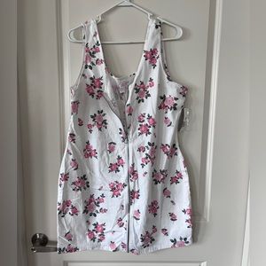 NWT White Floral Denim Zip-Up Mini Dress